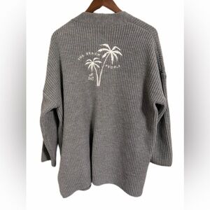 The Beach People Gray Knit Oversized Cardigan Palm Tree Embroidery Size XL / 2XL